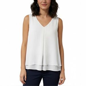 Frank Lyman White Tiered Chiffon Blouse Size 18 V-Neck Sleeveless Tank Top